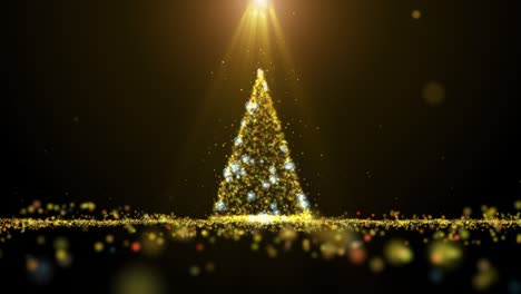seamless loop, gold glittering christmas tree lights motion graphic background.
