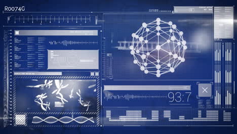 animation of globe spinning scope scanning data processing on blue background