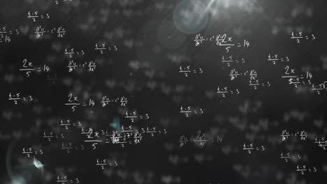 animación de dibujos matemáticos y fórmulas sobre luces sobre un fondo oscuro