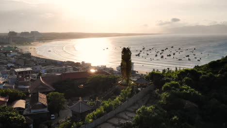 aerial shot of fishing village in phu yen, vietnam. the camera flies straight ahead.