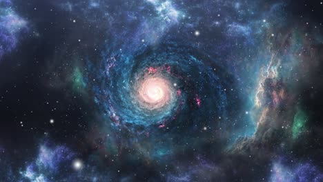 Galaxia-Espiral-Con-Nubes-Nebulosas-Circundantes-En-El-Universo