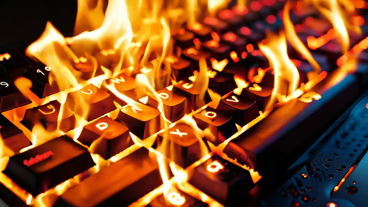 불타는 키보드의 클로즈업
