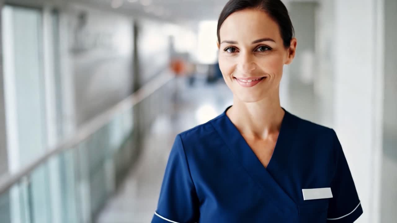 Portrait of a Female Doctor or Nurse in a Hospital Hallway