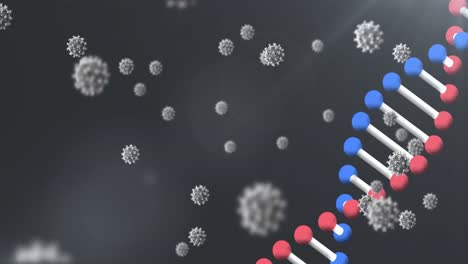 DNA-Struktur-Und-Covid-19-Zellen-Vor-Grauem-Hintergrund