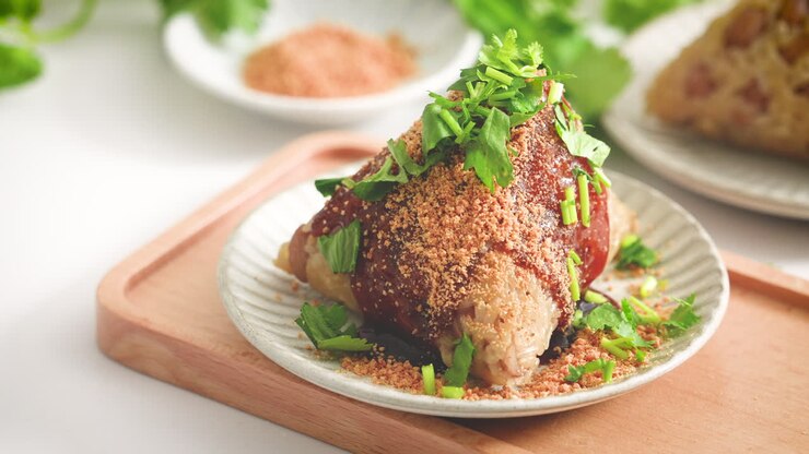 Vegetable zongzi. Vegetarian rice dumpling for Duanwu Dragon Boat Festival food.