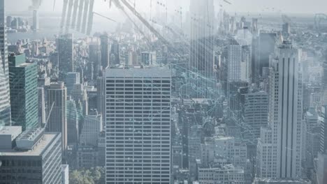 animation of statistics processing over cityscape