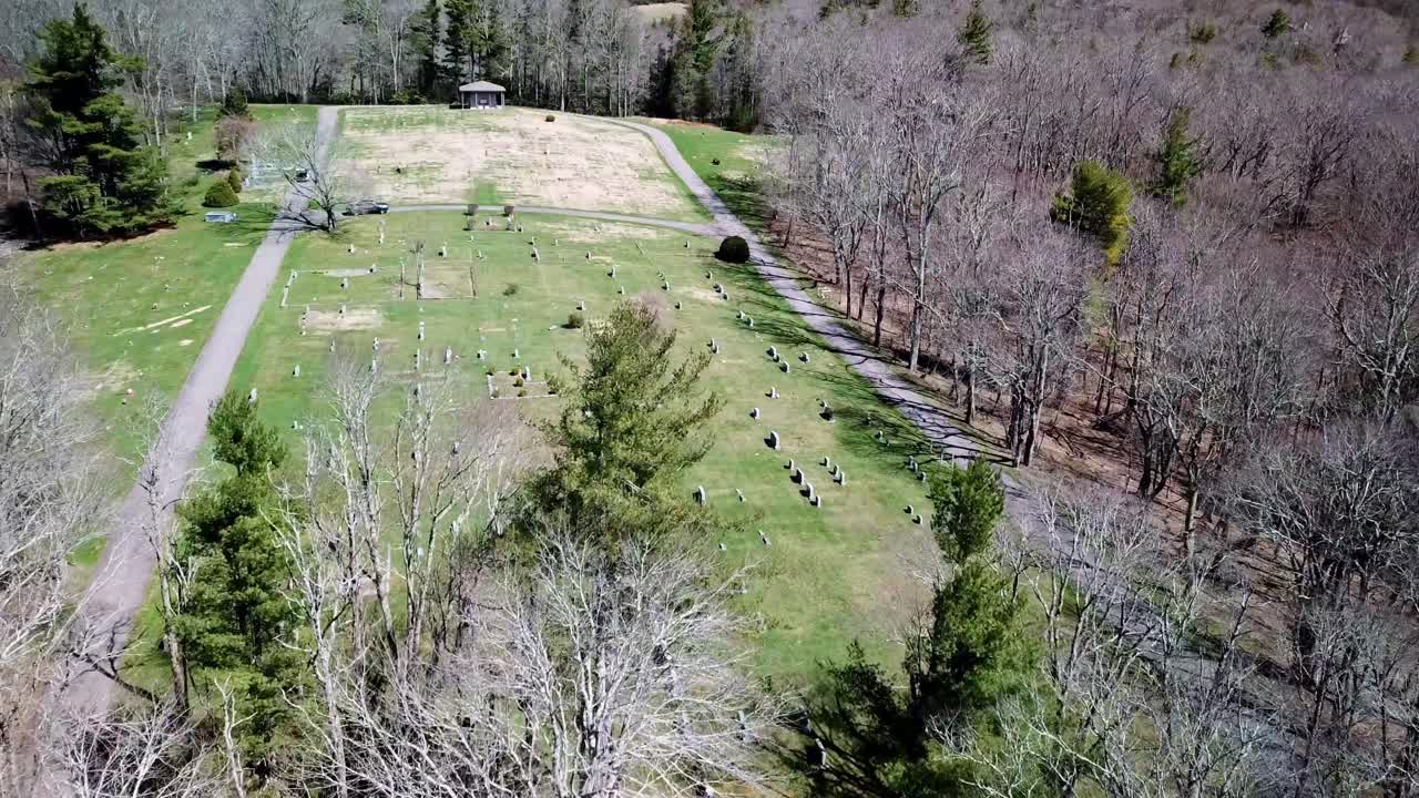 cementerio aéreo desde el nivel de la copa de los árboles en 4k
