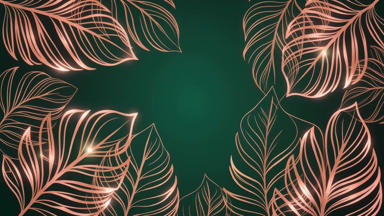 Elegant Rose Gold Tropical Leaves on Dark Green Background