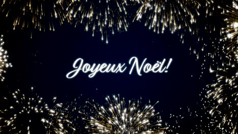 looping merry christmas social post card with animated fireworks.loop xmas celebration concept.multiple languages:english,german,french,spanish,italian,portuguese.loopable animation for festive event