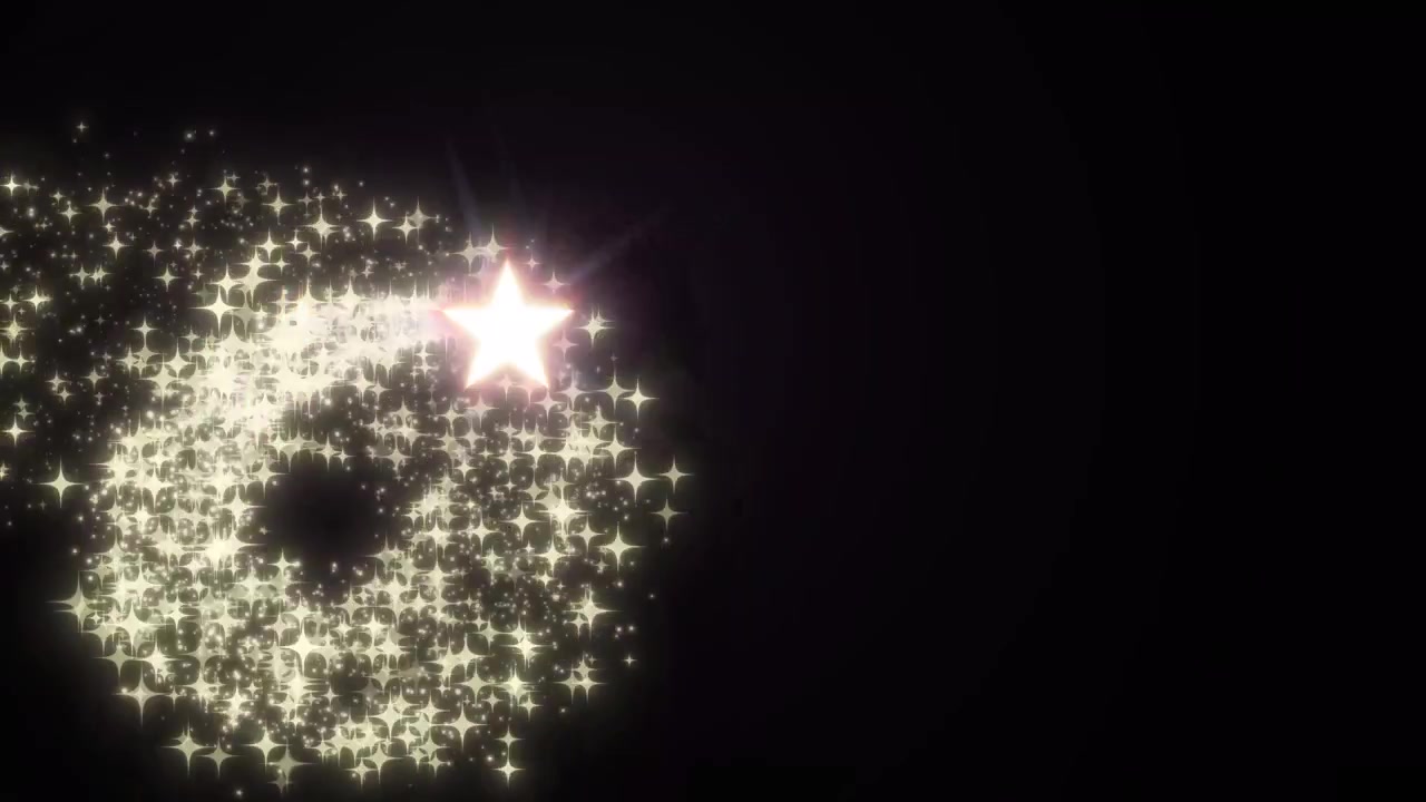 Animated Glowing Star Leaving a Sparkling Trail on Black Background