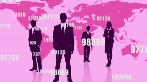 animation of numbers changing over people silhouettes and world map