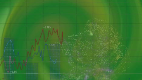 Animation-of-financial-data-processing-over-green-background