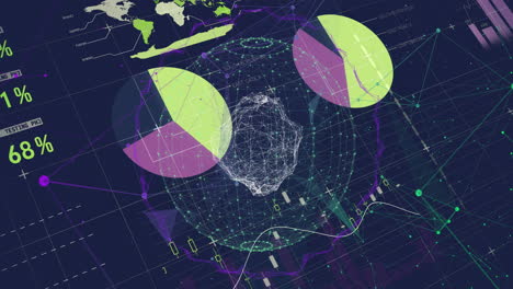 animación de visualización y análisis de datos globales sobre mapas y gráficos mundiales digitales