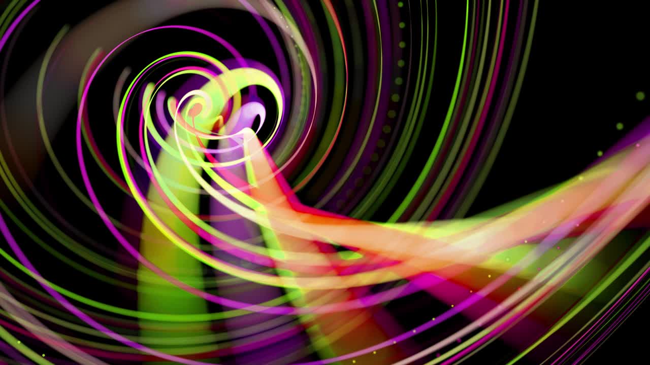 flujo de luz bg en 4k. fondo en bucle abstracto con rastros de luz, flujo de líneas de neón verde rojo amarillo en el espacio se mueven para formar formas en espiral. diseño de movimiento moderno de moda efecto de luz de fondo