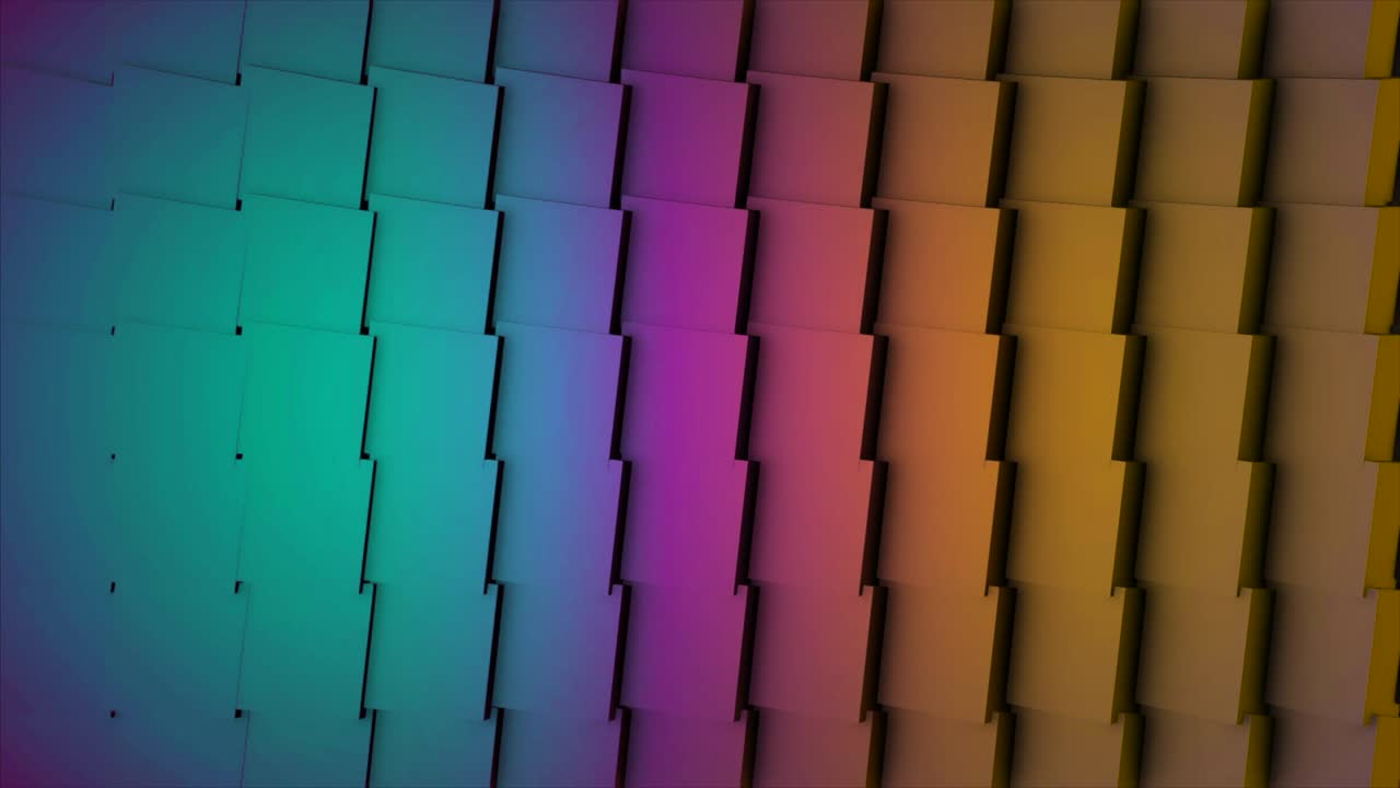 cubos coloridos bucle sin costuras. cubos abstractos fondo movimiento aleatorio, animación 3d loopable. turquesa, rosa y amarillo