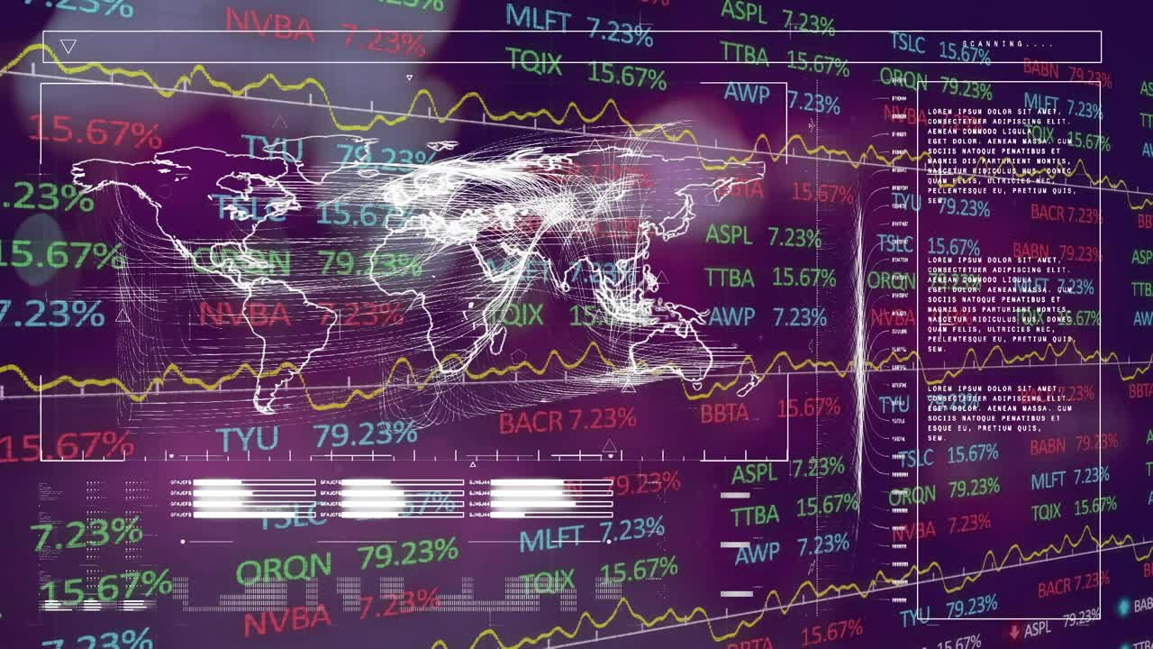 Dashboard animation links stock data with city traffic visuals