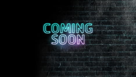 animation of neon coming soon text over black brick wall