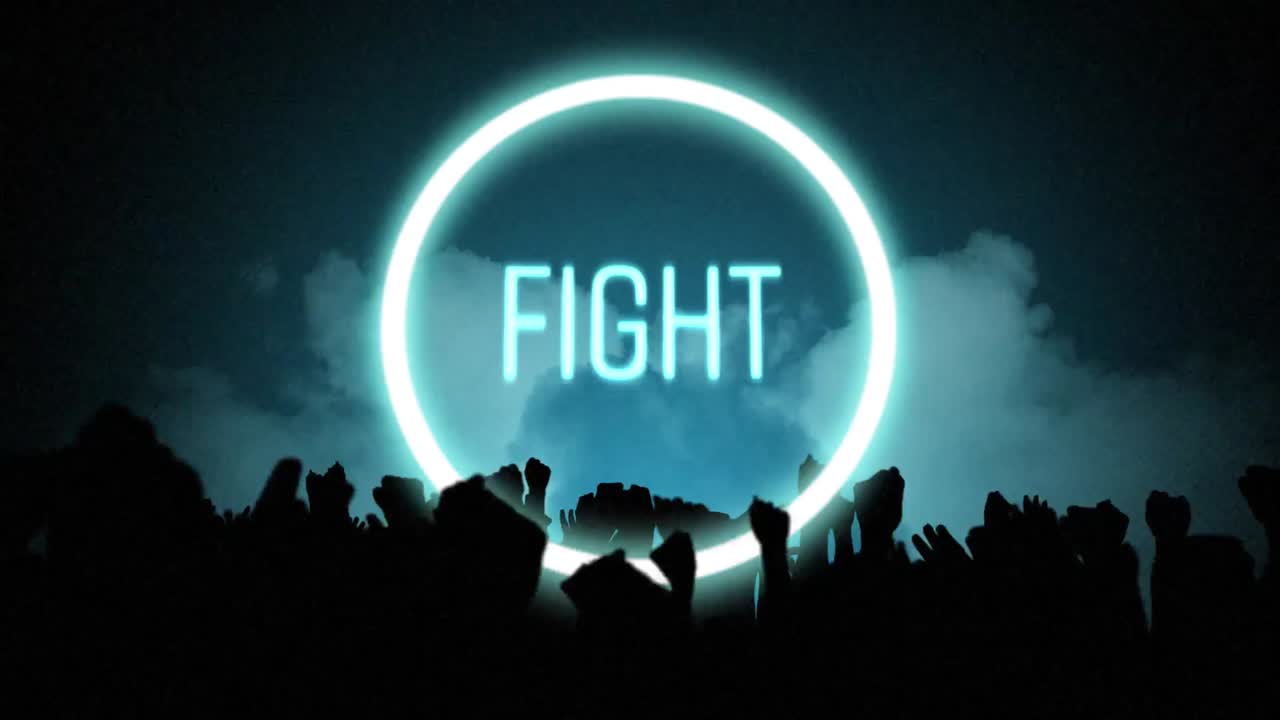 애니메이션 빈티지 비디오 게임 화면에 단어 싸움이 적혀 있습니다.