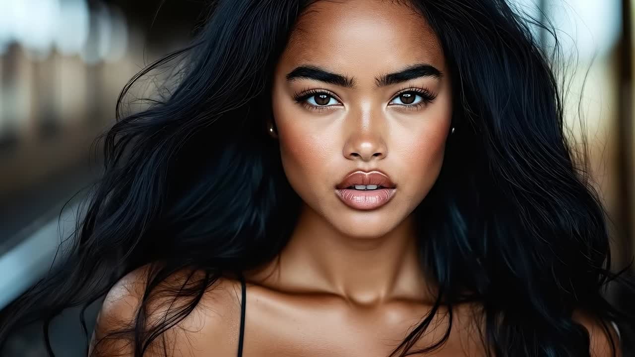 una mujer con cabello largo y negro está posando para una foto