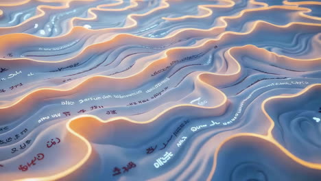 abstract wavy glowing lines with script
