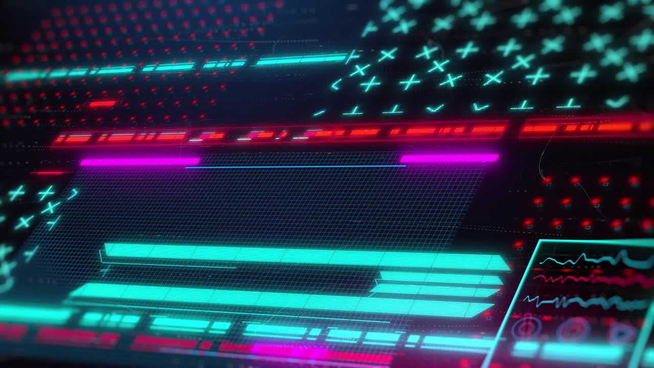 Cyberpunk-stil neonbaggrund. Retrowave HUD-interface loop-animation