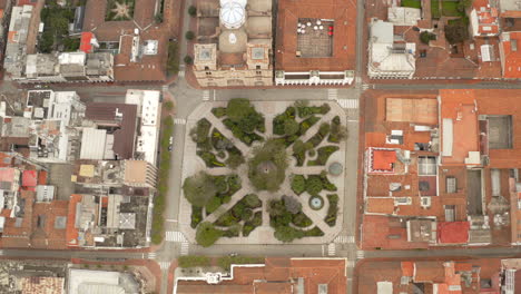 Empty-City-of-Cuenca,-Ecuador,-during-locked-down-of-the-Covid19-pandemia-from-a-drone-perspective