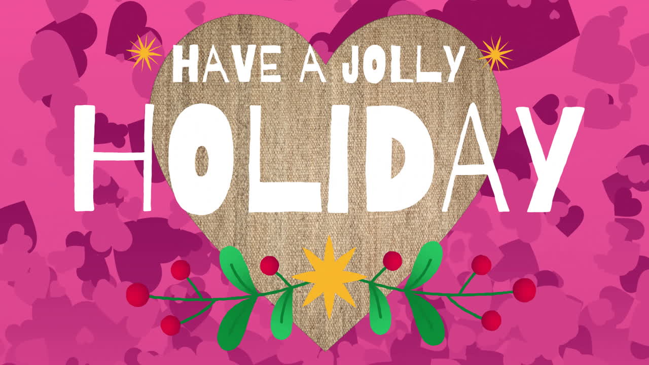 Animation of have a jolly holiday text over christmas decorations background