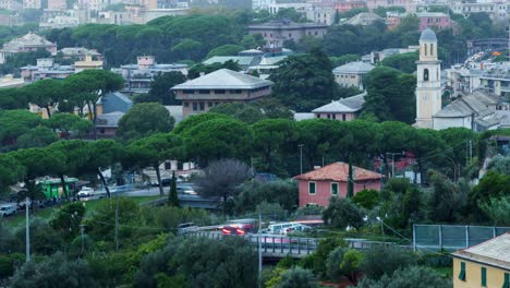 aerial view of a town with lush greenery and buildings