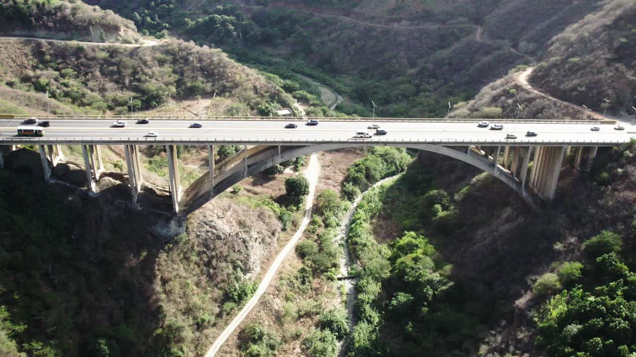 Caracas-la guaira viaduct, showcasing the landscape and traffic flow, aerial view