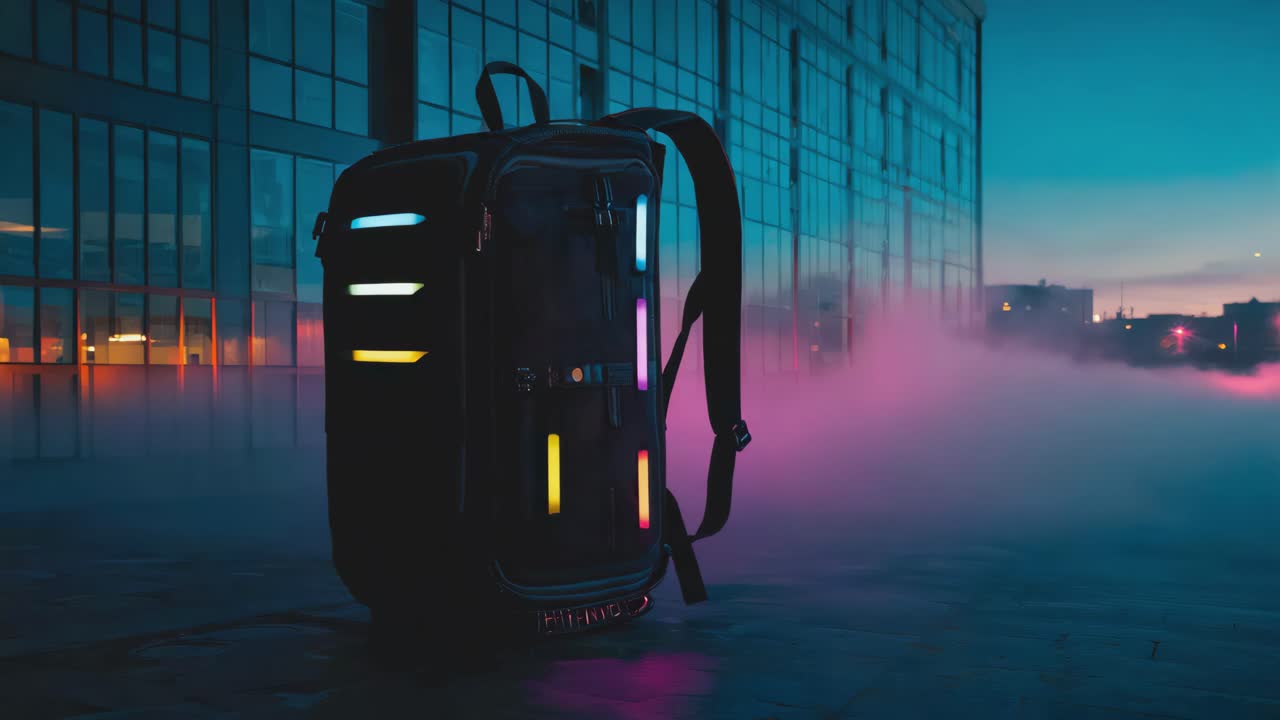 Neon Lit Backpack in Urban Setting