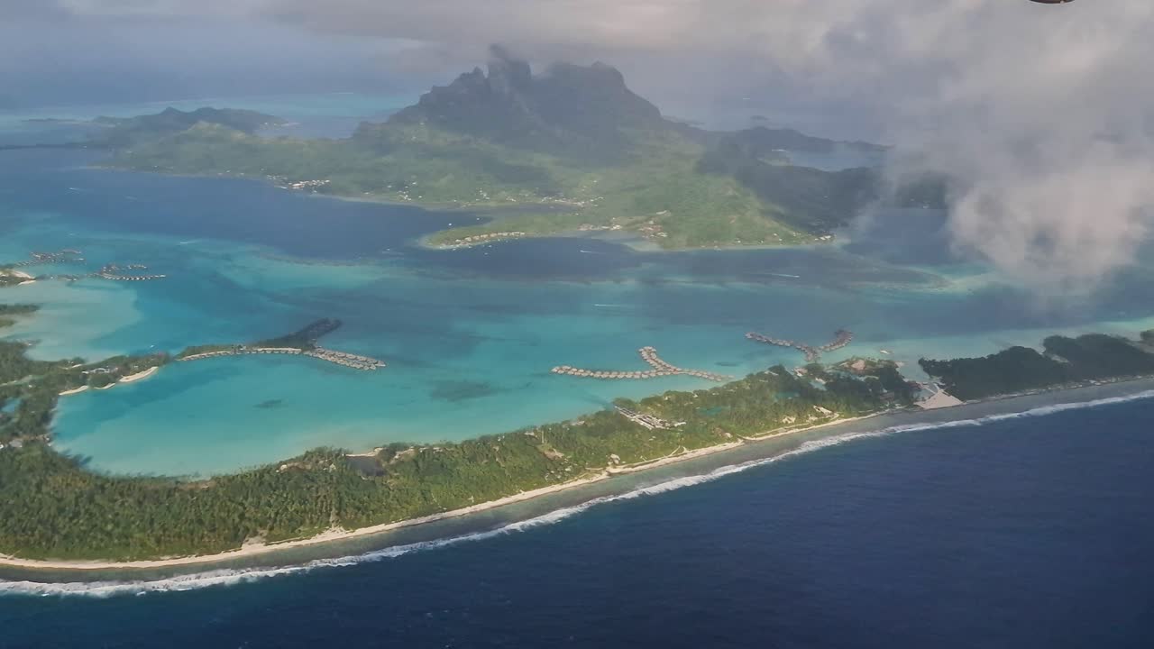 Bora Bora Island French Polynesia Aerial View From Airplane, Stunning Tropical Landscape