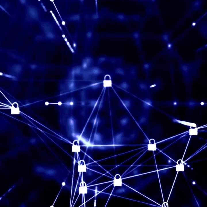 Digital Security Network with Padlock Connections and Glowing Core
