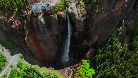 aerial view of bridal veil falls in ouray, colorado
