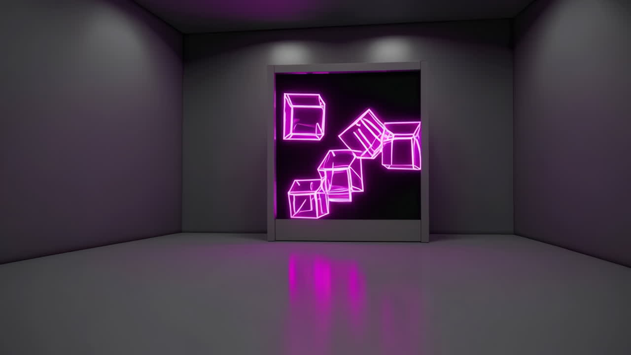Empty Room with Neon Pink Cubes