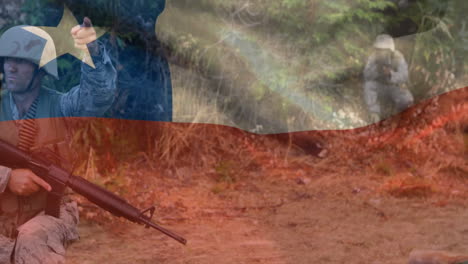 animación de la bandera de chile sobre varios soldados