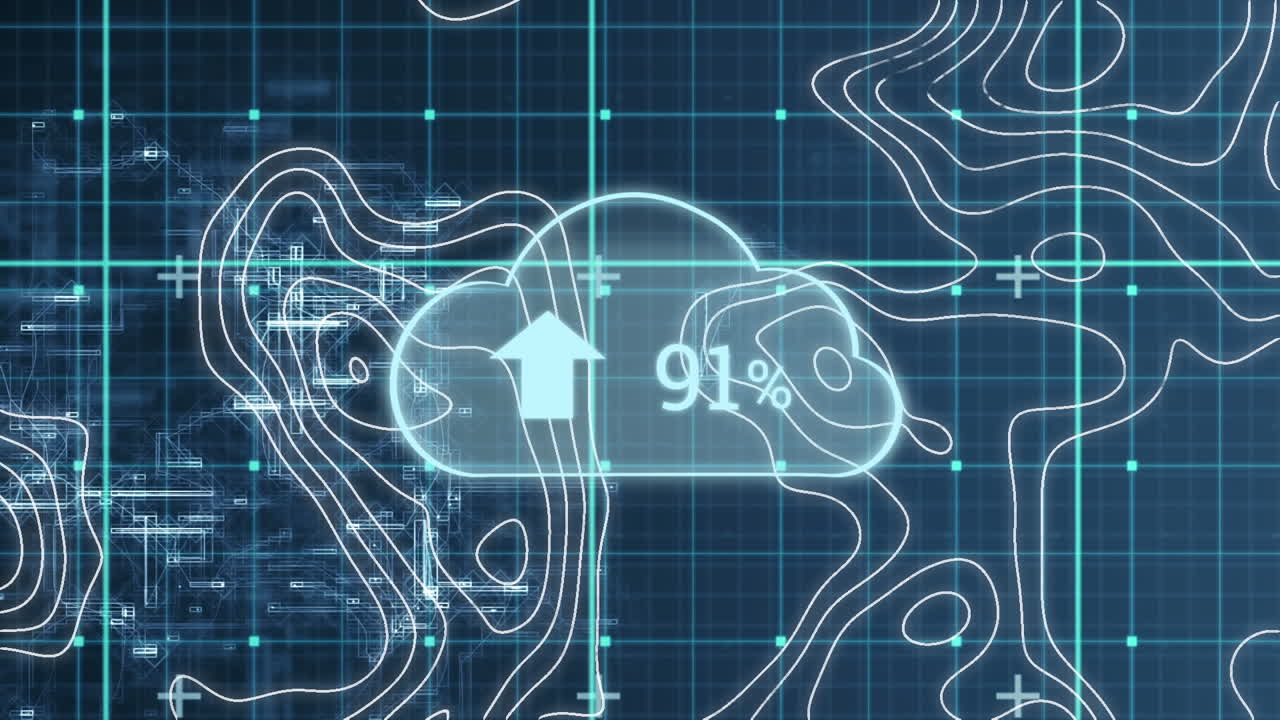 하 ⁇  선 위에 아이콘이 있는 구름의 애니메이션