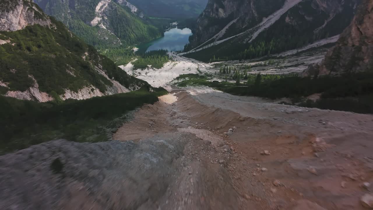 Aerial view of mountain landscape in the Dolomites, Italy on a sunny day