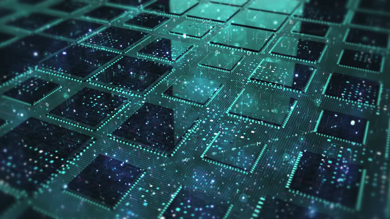 Close Up High Tech Circuit Board. Futuristic Technology. Perfect Loop