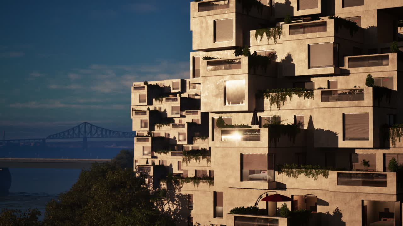 발코니 식물과 함께 현대 건축 건물