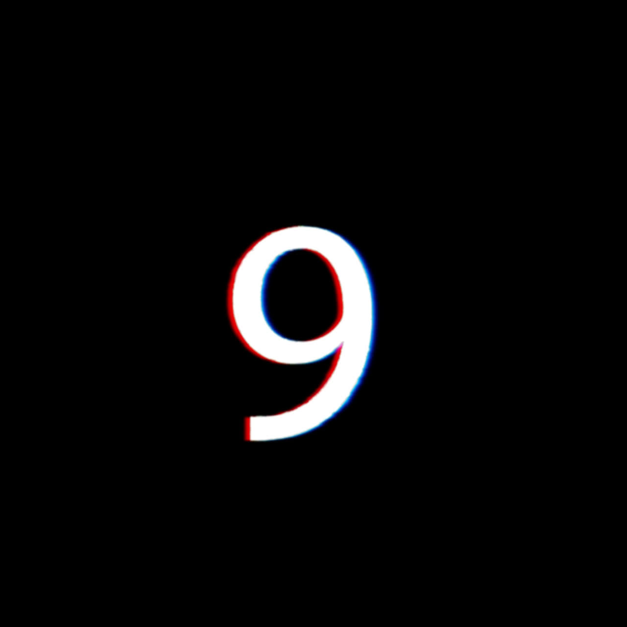Number 9 with Glitch Effect on Black Background