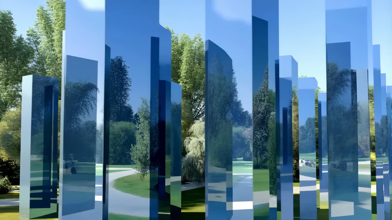 Abstract Landscape with Blue Transparent Panels