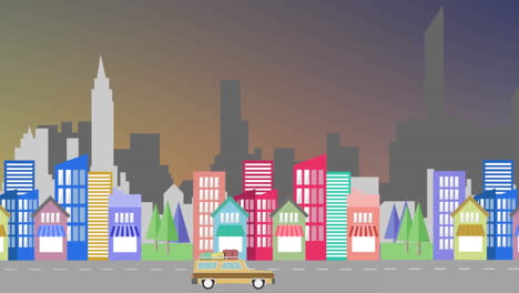 animation of cityscapes with changing backgrounds