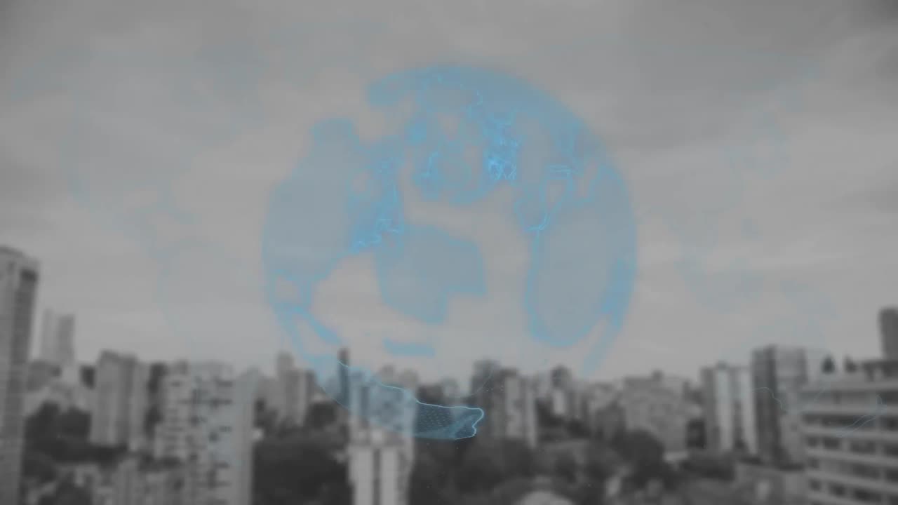 animación del globo girando sobre el paisaje urbano