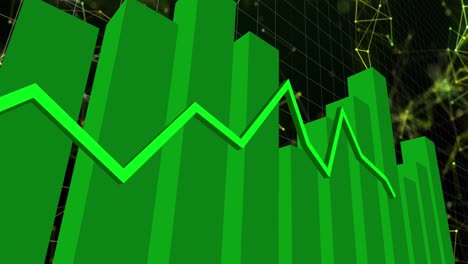 gráficos verdes que se mueven contra la red de conexiones en fondo negro
