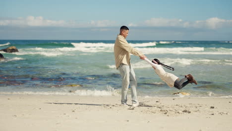 happy, father and swing child on beach