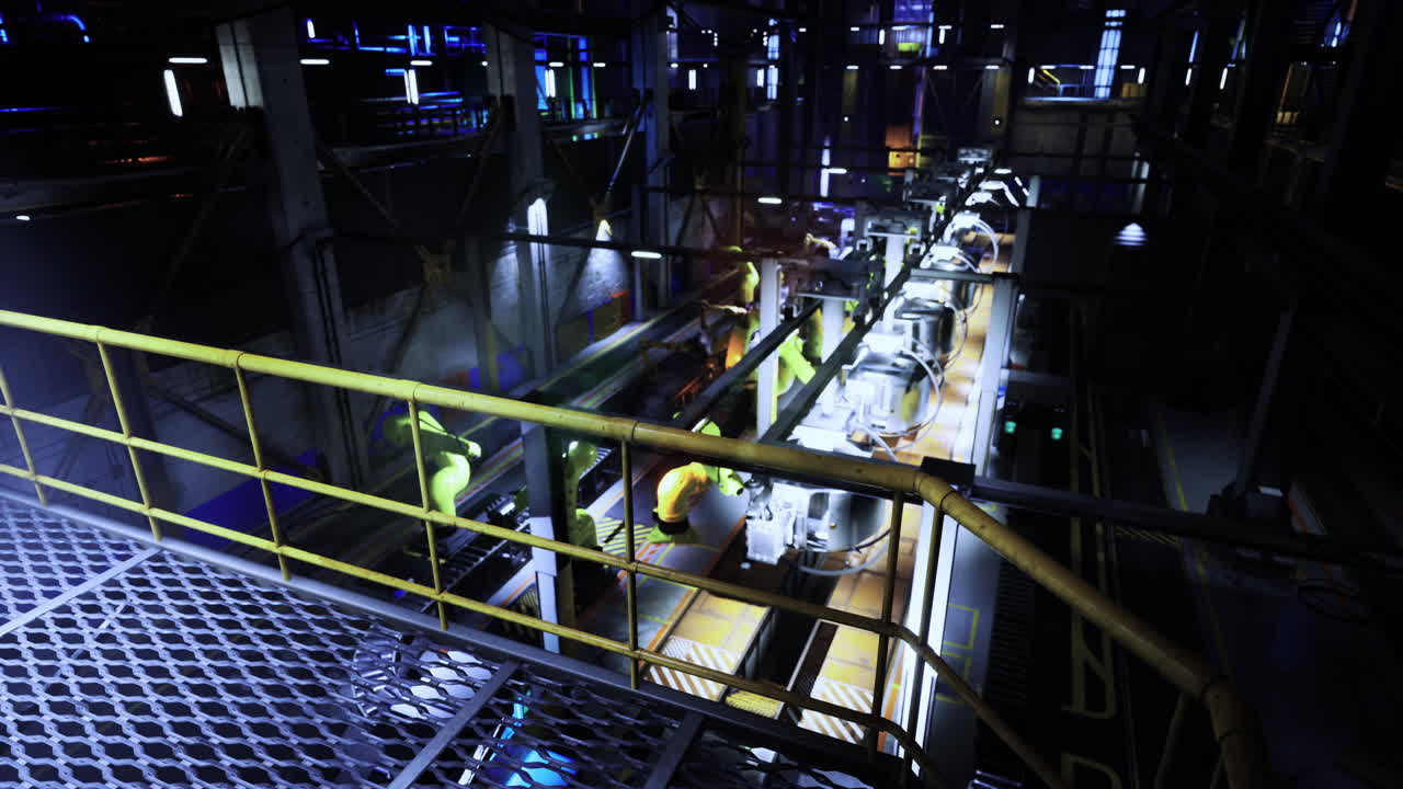 Industrial automation features robotic arms in a modern factory setting