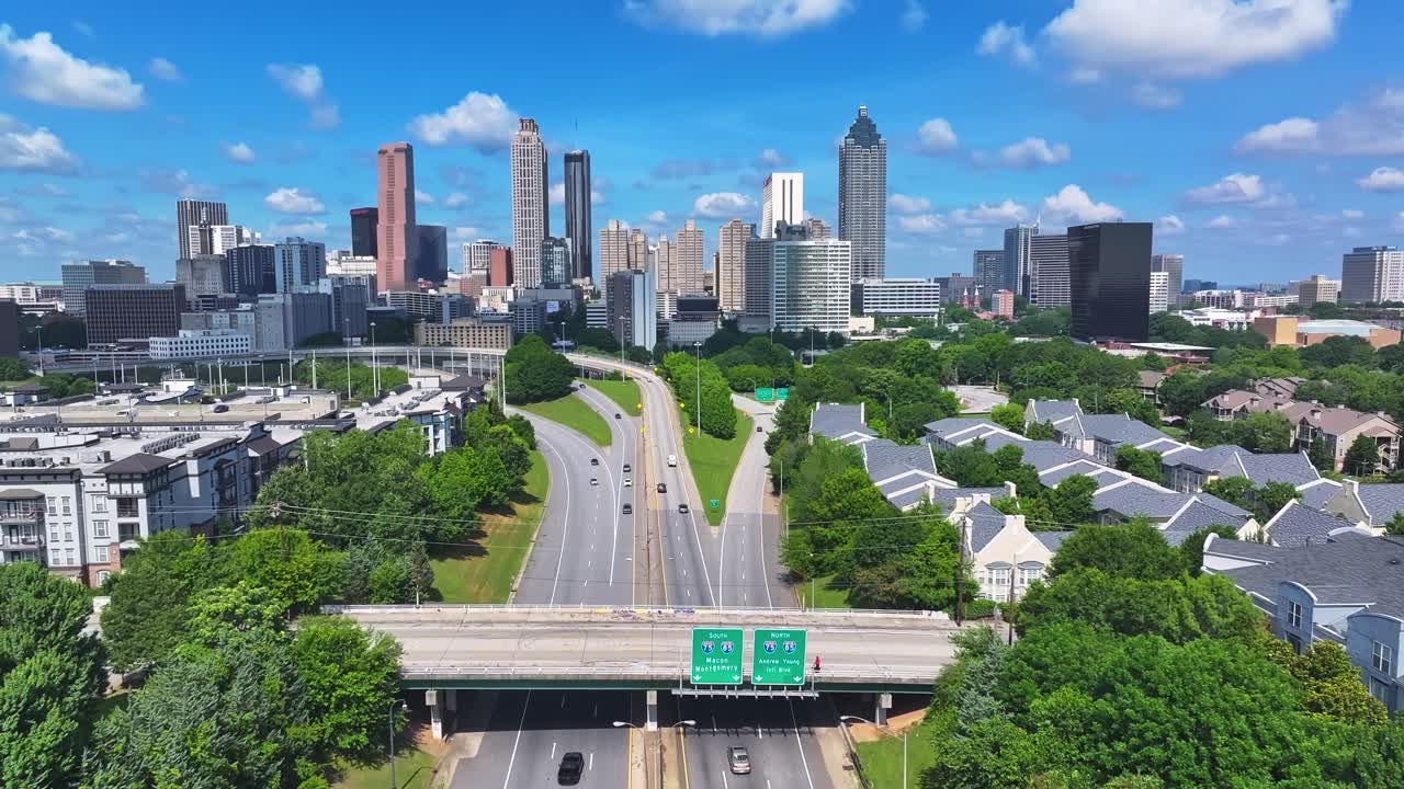Skyline Of Downtown Atlanta From Jackson Street Bridge In Atlanta, Georgia, USA. - aerial shot