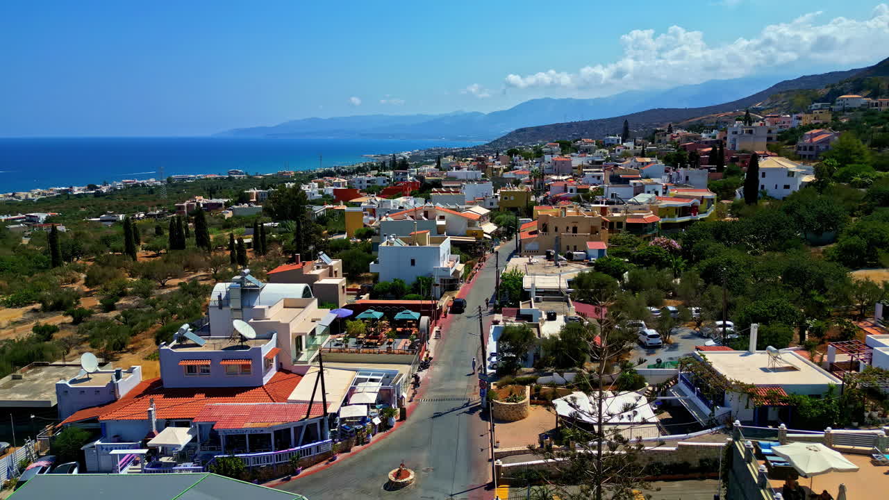 Aerial View of a Seaside Town in Crete, Greece