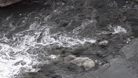 el agua sucia y contaminada en el río bagmati en nepal