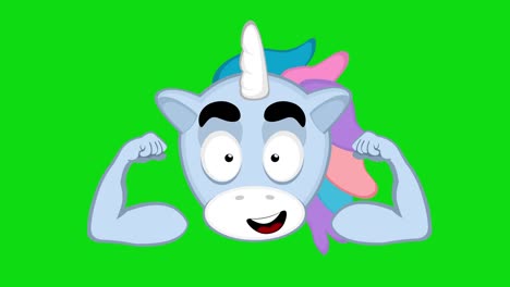 animación en bucle de un unicornio de dibujos animados que contrae los bíceps